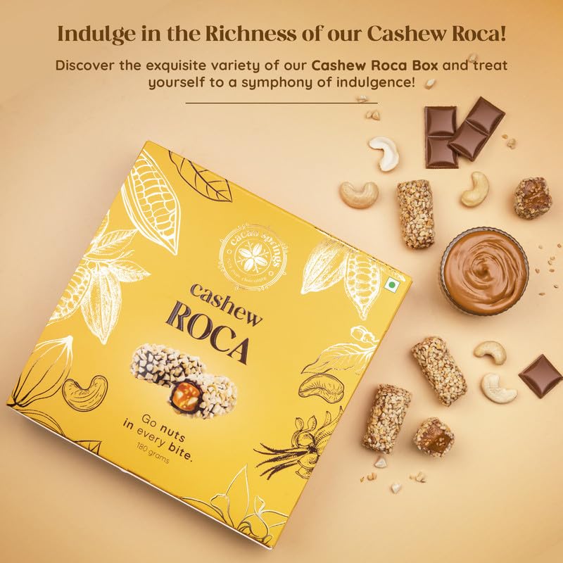 Image of Cacao Springs Premium Cashew Roca Chocolates for Healthier Snacking, Premium Choco & Nut Delicacy Treats, Premium Gift Hamper for Christmas Gifts, 15 Pieces in Each Box, 1 Box, 180gm