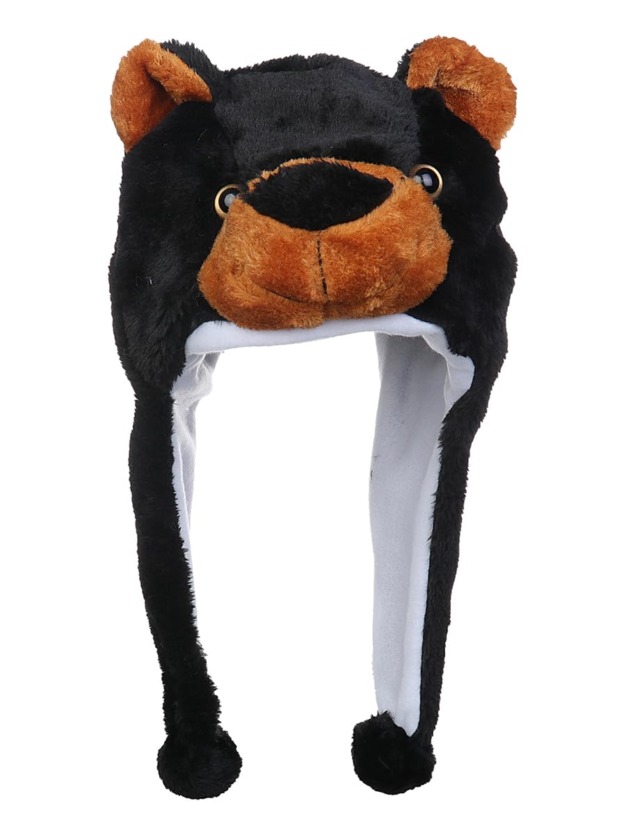 VPbao Plush Headgear Hat, 2-in-1 Hat with Ear Flaps Scarf Set, Funny Cartoon Animal Cap for Costume Party - Comfortable Soft Warm Novelty Unisex Headwear Props Black Bear โ image 1