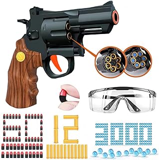 Toy Gun Soft Bullet Toy Revolver, Educational Model Toys Pistol Shooting Games Shell Ejecting Toy Guns Foam Blaster, Can Fire Sponge Bullets, Water Gel Beads, Gifts for Kids Boys Girls
