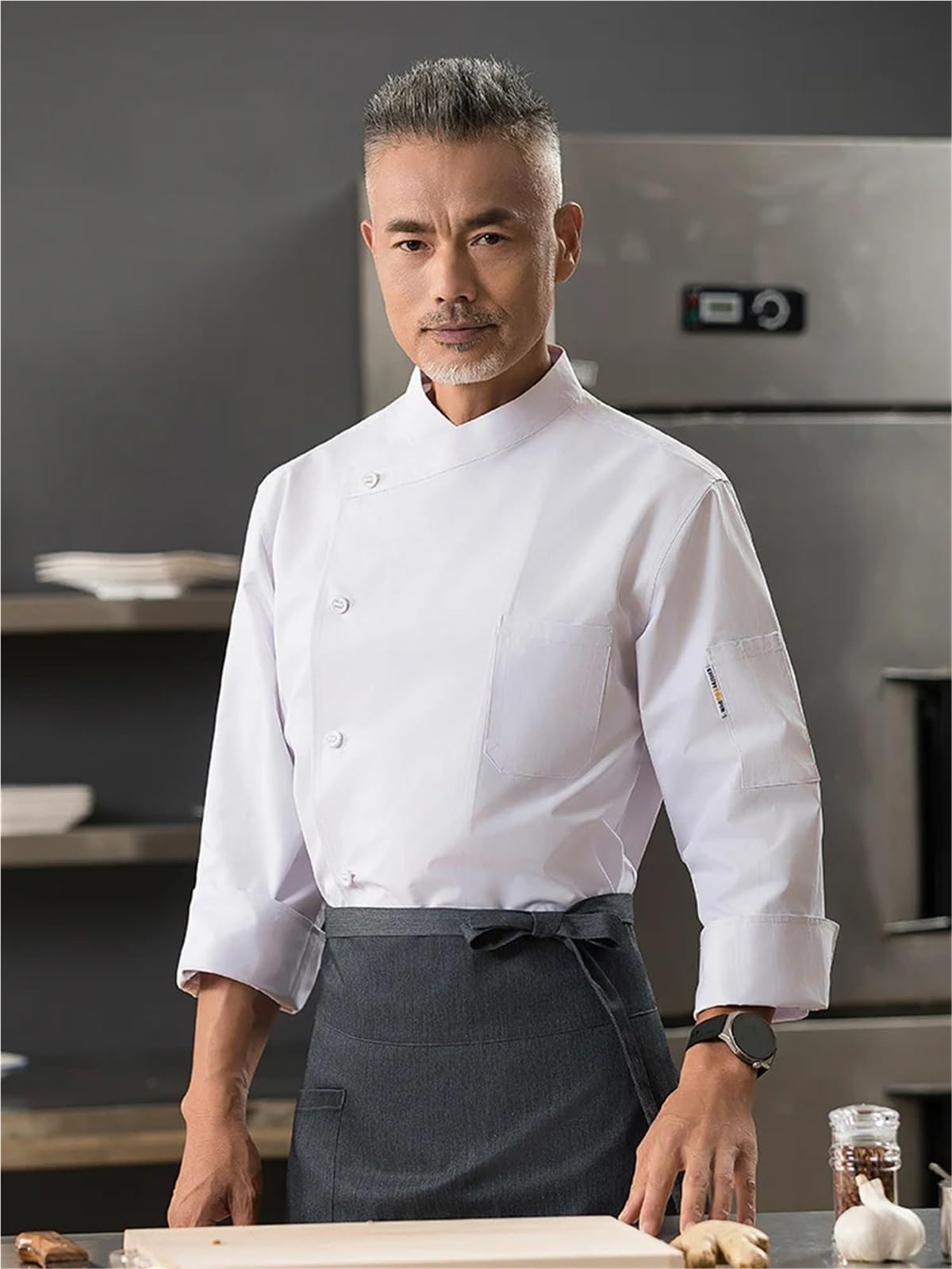 Divisa Da Cuoco Uniforme da lavoro for chef, a maniche lunghe, autunnale, for ristoranti, hotel, cucine, panetterie, servizi di ristorazione, giacca for uomo, abbigliamento da cuoco Per Chef(5XL)