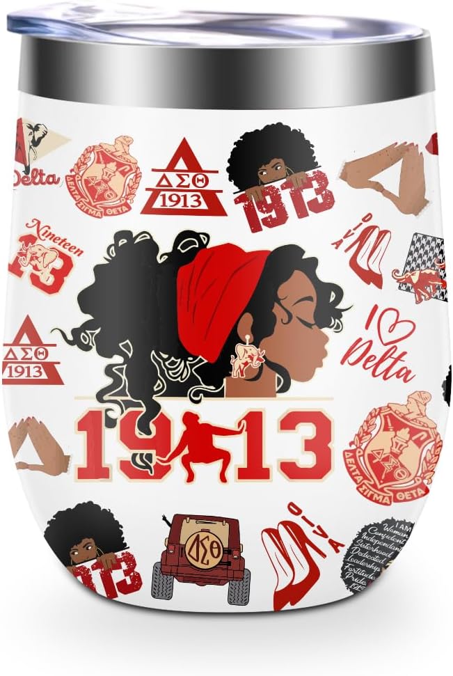 Sorority Gifts for Women Theta Paraphernal Gifts Delta 1913 Sigma 12 oz Stainless Steel Coffee Wine Tumbler Cup with Lid