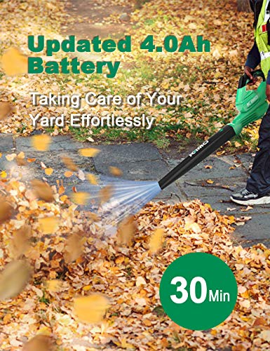 Cordless Leaf Blower - 200 CFM 150 MPH Battery-operated Blower for Blowing Leaves, Snow Debris and Dust, 20V ELectric Leaf Blower with 4.0Ah Battery and Charger for Yard, Work around the House
