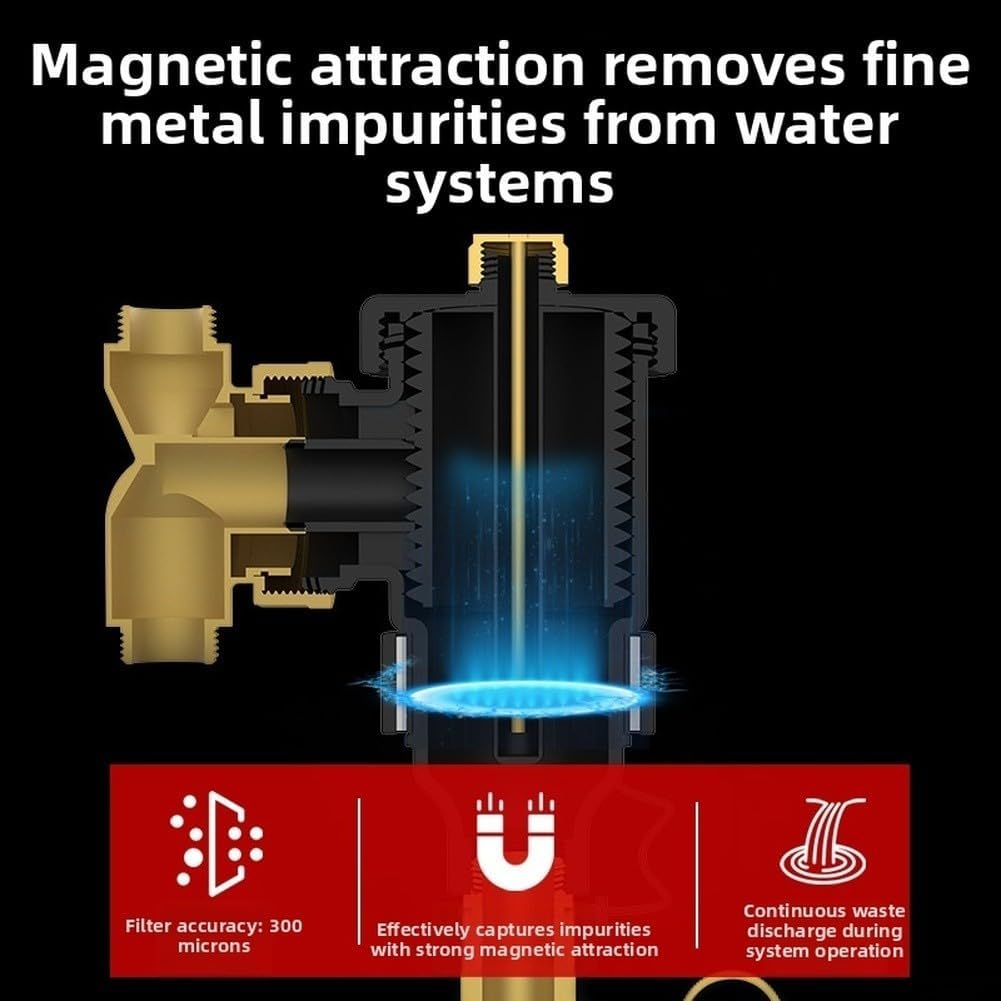 Filtro magnético para calderas de gas e instalaciones de calefacción por suelo radiante con tecnología de pantalla radial y almacenamiento de sedimentos (rosca interna DN25)