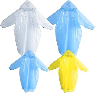 Choiseory 4PCS Disposable Rain Poncho with Hood and Sleeves Poncho Waterproof Adult Two Size Fits Adults and Kids for Festivals Camping Fishing Theme Parks