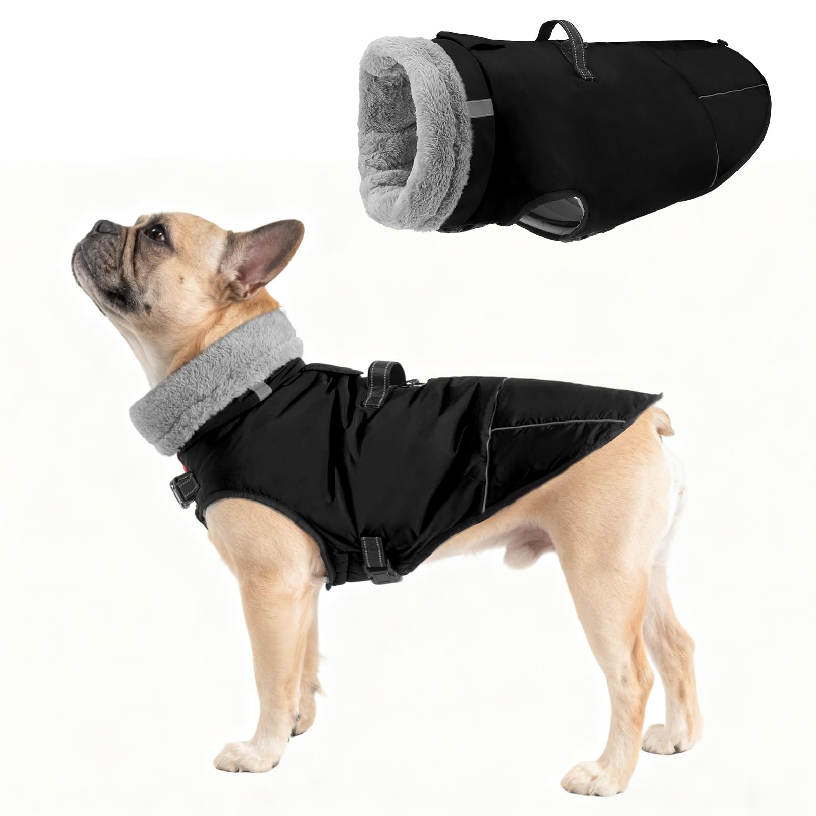 Mihachi Veste d'hiver chaude pour chien de taille moyenne, veste imperméable avec harnais en polaire réfléchissante intégrée pour animaux de compagnie, manteaux par temps froid