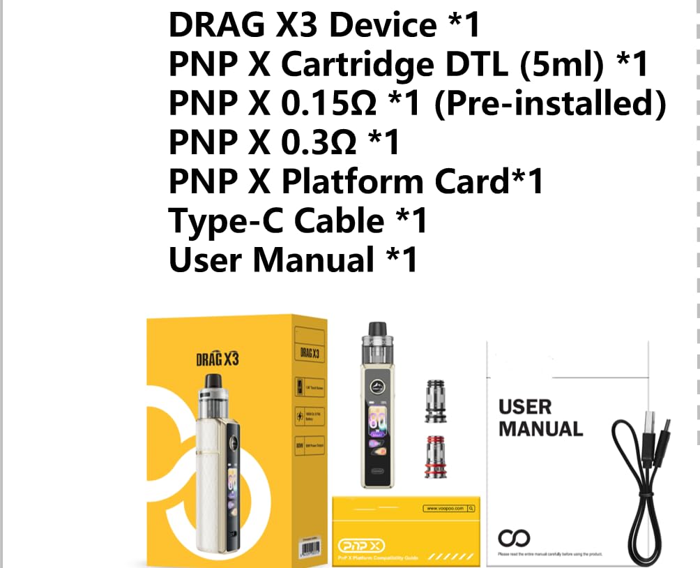 DRAG X3, For VOOPOO DRAG X 3 Pod Kit 80W - PNP X Cartridge DTL (PNP X 0.3 Ω  + PNP X 0.15Ω) - E-cigarette