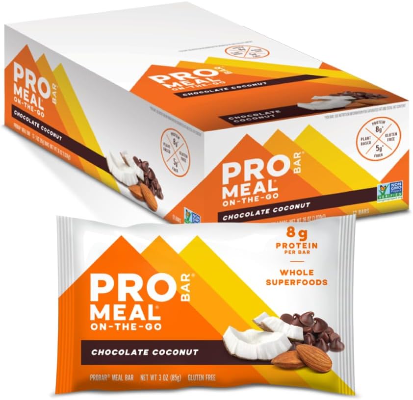 MEAL Bar, Chocolate Coconut, Non-GMO, Gluten-Free, Healthy, Plant-Based, Whole-Food Ingredients, Natural Energy (12 Count)