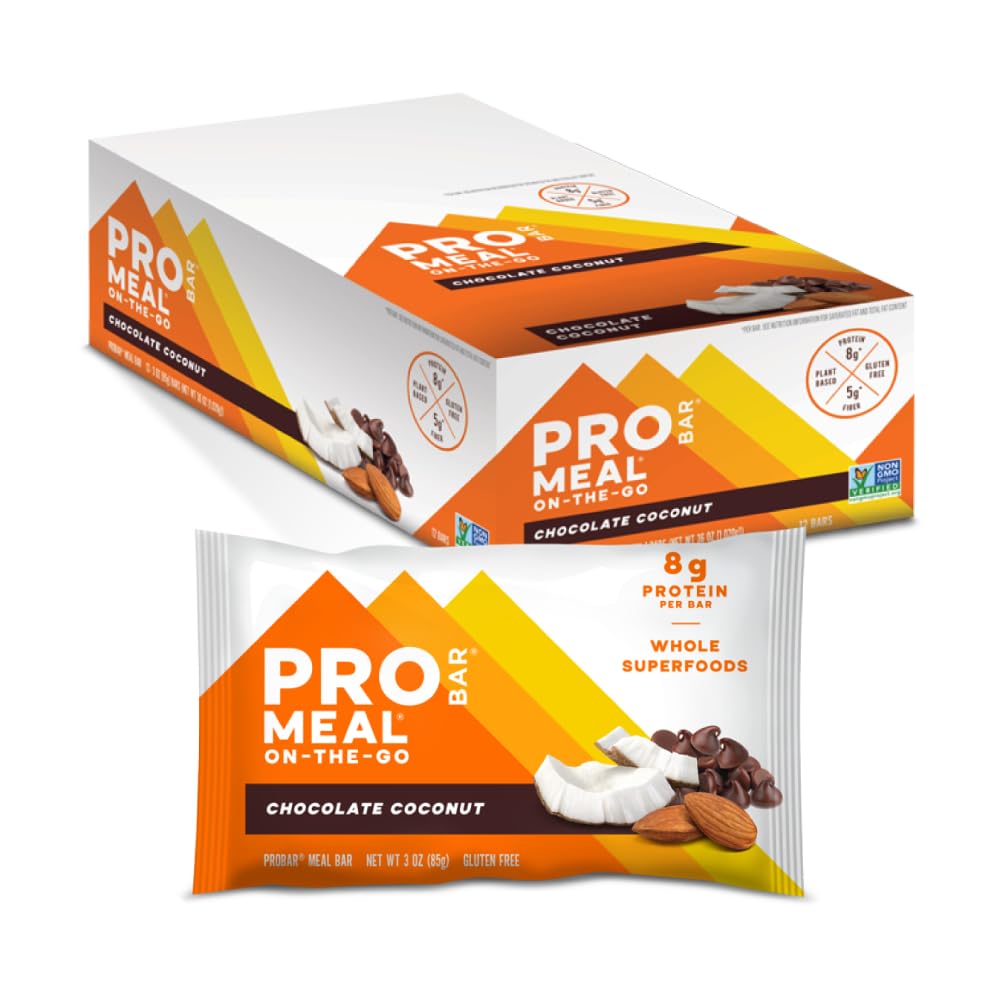 PROBAR - Meal Bar, Chocolate Coconut, Non-GMO, Gluten-Free, Healthy, Plant-Based Whole Food Ingredients, Natural Energy, 12 Count