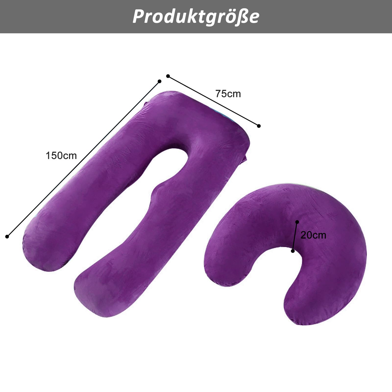 CALIYO Almohada de maternidad de 2 piezas en forma de U, almohada para dormir de lado con funda, cojín de lactancia grande, almohada de lactancia y cojín cómodo para adultos (lila, terciopelo