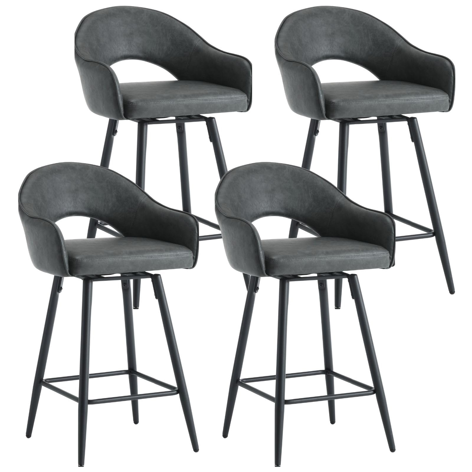 DUOMAY Swivel Bar Stools Set of 4, Modern 27" Counter Height Stools, PU Upholstered Kitchen Island Chair with Black Metal Legs for Home Kitchen Bistro