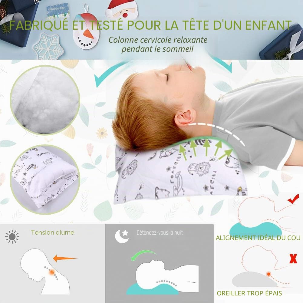 Oreiller pour Tout-petit avec Taie - 33 x 45 cm Hypoallergénique pour Enfants, Doux en 100% Coton Biologique - Lavable Machine, Petit Format pour Lit de Bébé