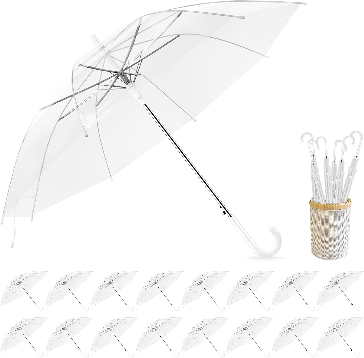 Clear Wedding Umbrellas Bulk, High-Visibility Transparent Rain Umbrella, Firm and Durable, Easy Operation, Large Clear Umbrella for Wedding Bride Groom Photography Golf Outdoor 16 pcs INCOMPLETE 