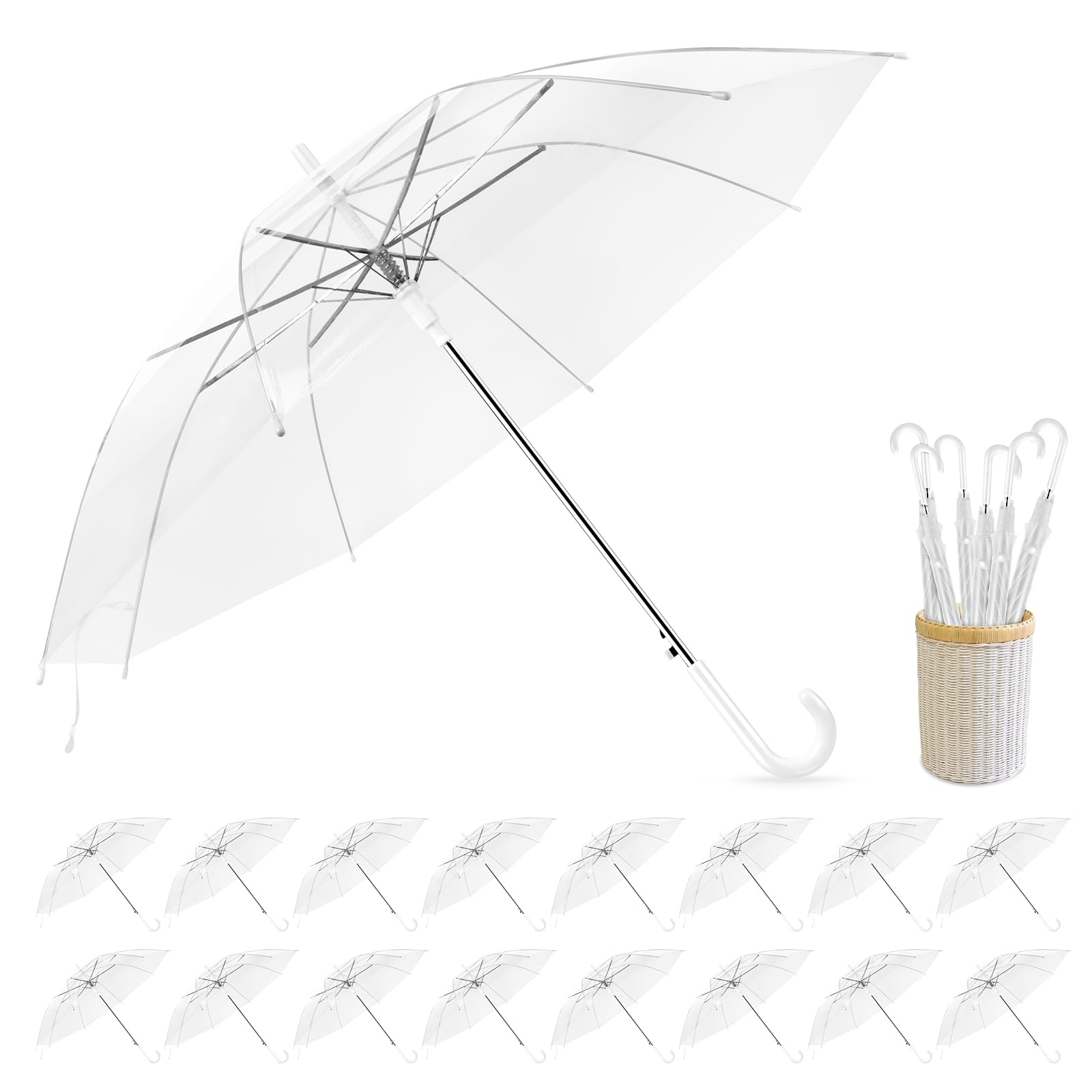 Clear Wedding Umbrellas Bulk, High-Visibility Transparent Rain Umbrella, Firm and Durable, Easy Operation, Large Clear Umbrella for Wedding Bride Groom Photography Golf Outdoor