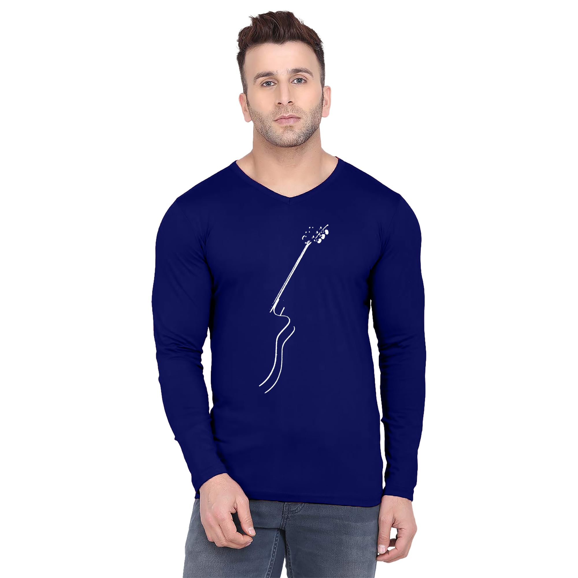 Fashion Love | Fashion V- Neck T-Shirt for Men Cotton Fabric |Guitar Graphics Desgin T-Shirt| Full Sleeve, Modern Fit FHV-4650-image-41