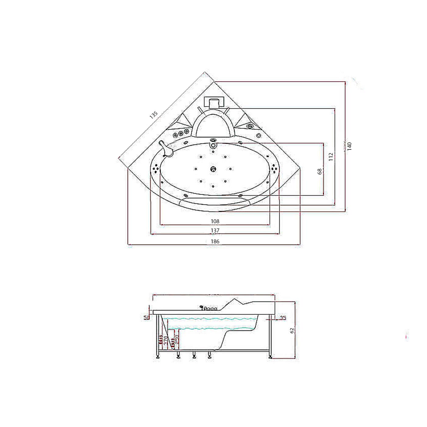 Bañera hidromasaje Model MIAMI 135 x 135 cm Bañera de esquina spa hidromasaje Piscina Spa NUEVA Terapia luz de colore para 2 nueva