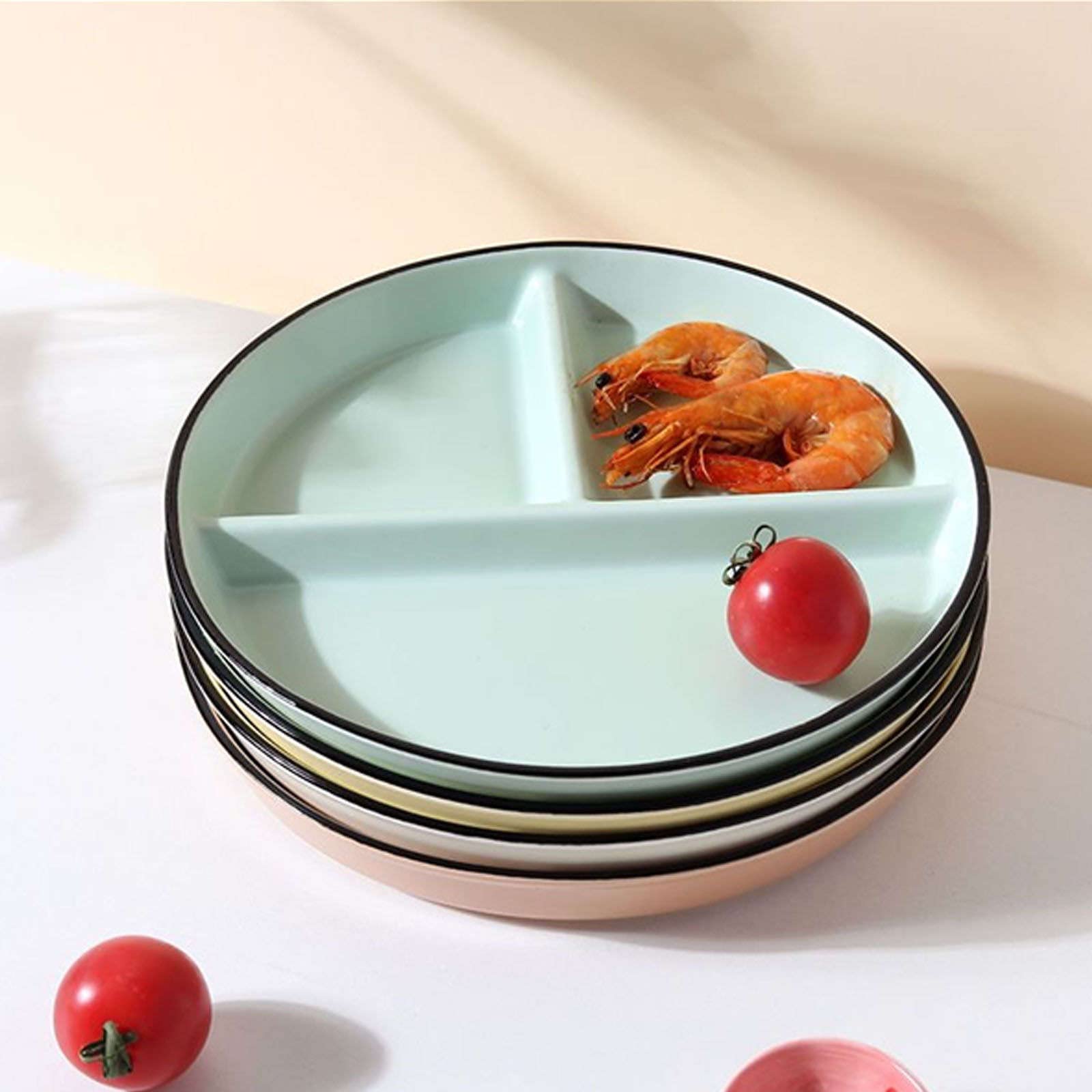 talerz obiadowy, Podzielone talerze obiadowe, talerz do kontroli diety, jednolity kolor ceramiczny podzielony dla dorosłych, bariatryczne porcji(Mint Green)