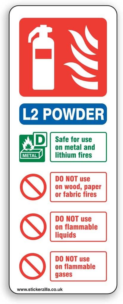 Stickerzilla L2 Powder, Fire Extinguisher ID Sign - [75mm x 200mm] Adhesive Sticker