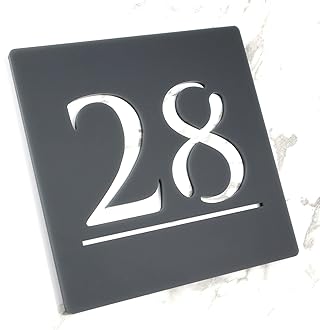 K Smart Sign | Bellisima S1 F32 | Matt Dark Gray Personalized Door Number Yard Garden Porch Signs 3d Perspex Mirror Marble Mirror House Gate Sign Laser Cut 3D Modern Plaque Street plaques Anthracite RAL7016 | 7" x 7" (Matt Dark Gray & White Marble Effect)