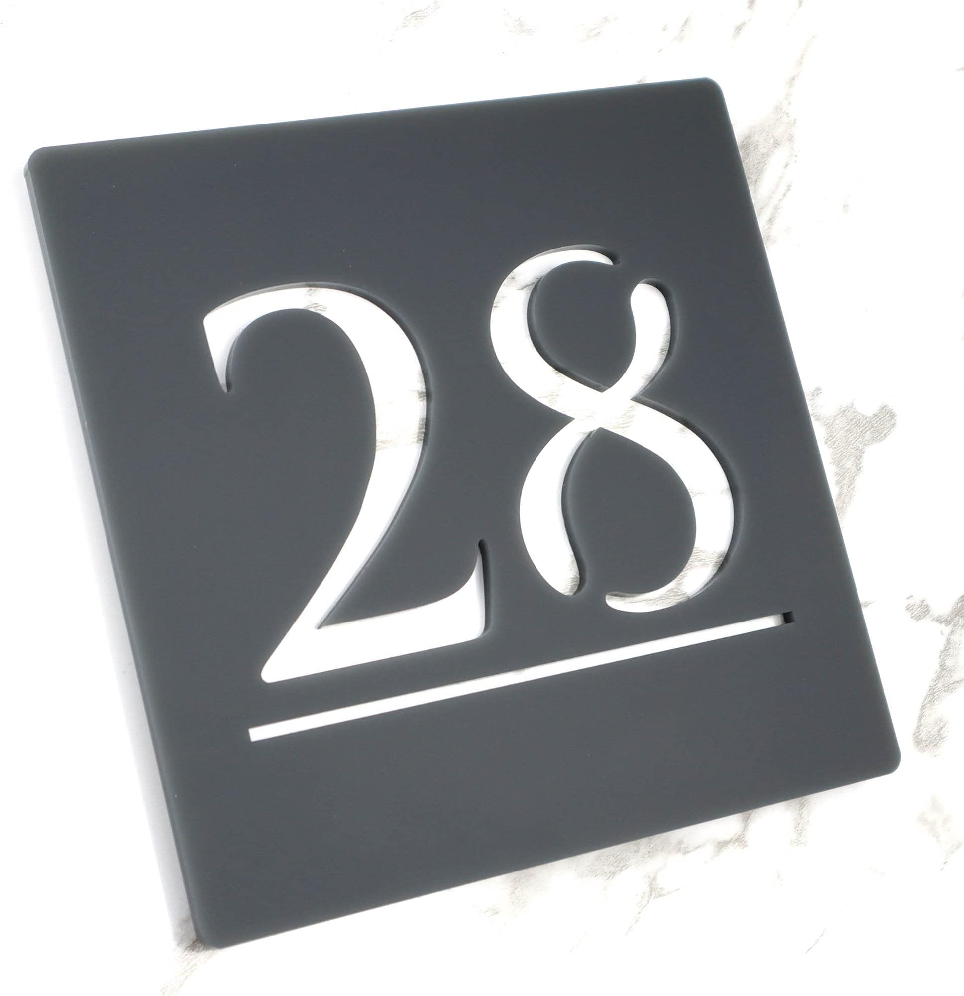 K Smart Sign | Bellisima S1 F32 | Matt Dark Gray Personalized Door Number Yard Garden Porch Signs 3d Perspex Mirror Marble Mirror House Gate Sign Laser Cut 3D Modern Plaque Street plaques Anthracite RAL7016 | 7" x 7" (Matt Dark Gray & White Marble Effect)