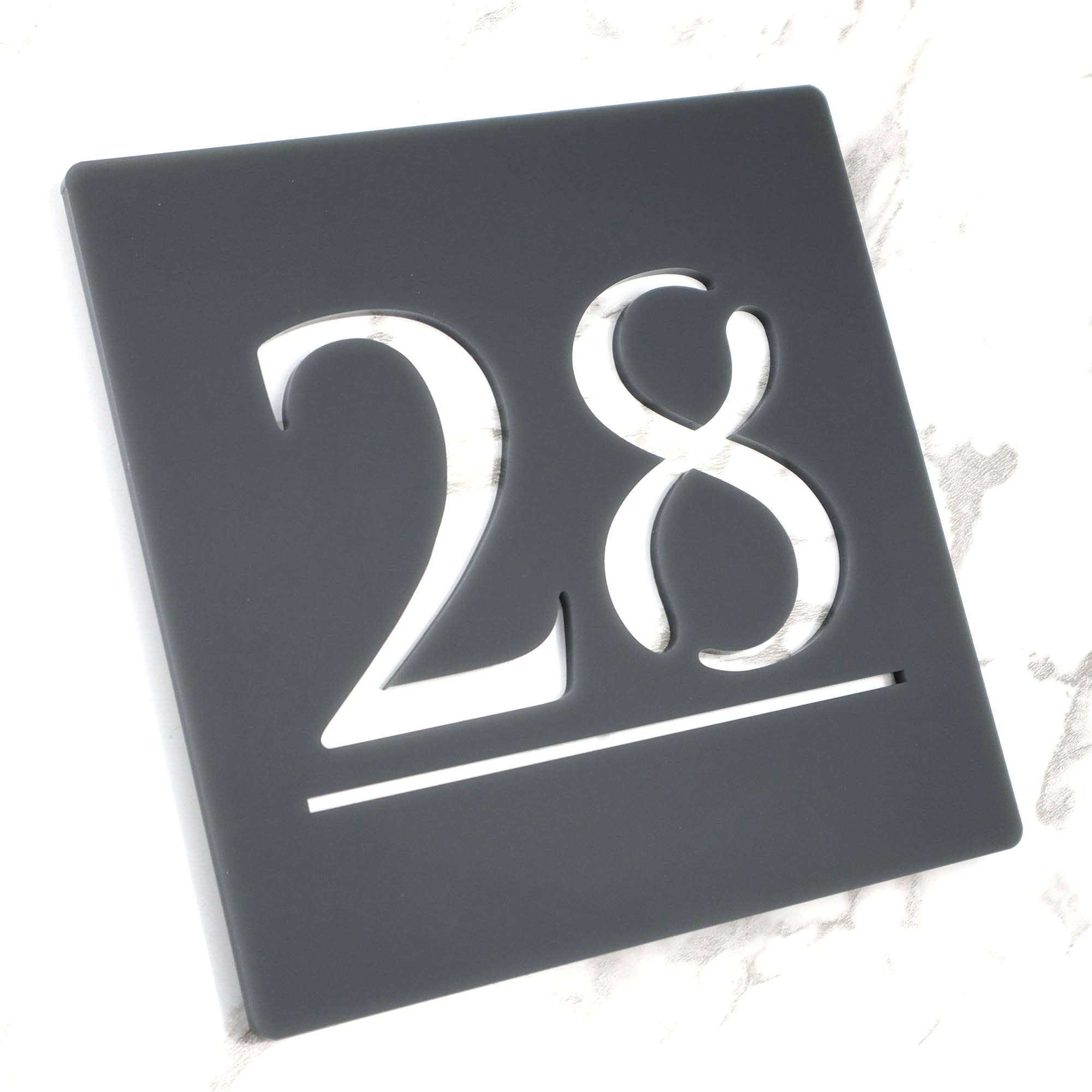 K Smart Sign | Bellisima S1 F32 | Matt Dark Gray Personalized Door Number Yard Garden Porch Signs 3d Perspex Mirror Marble Mirror House Gate Sign Laser Cut 3D Modern Plaque Street plaques Anthracite RAL7016 | 7" x 7" (Matt Dark Gray & White Marble Effect)