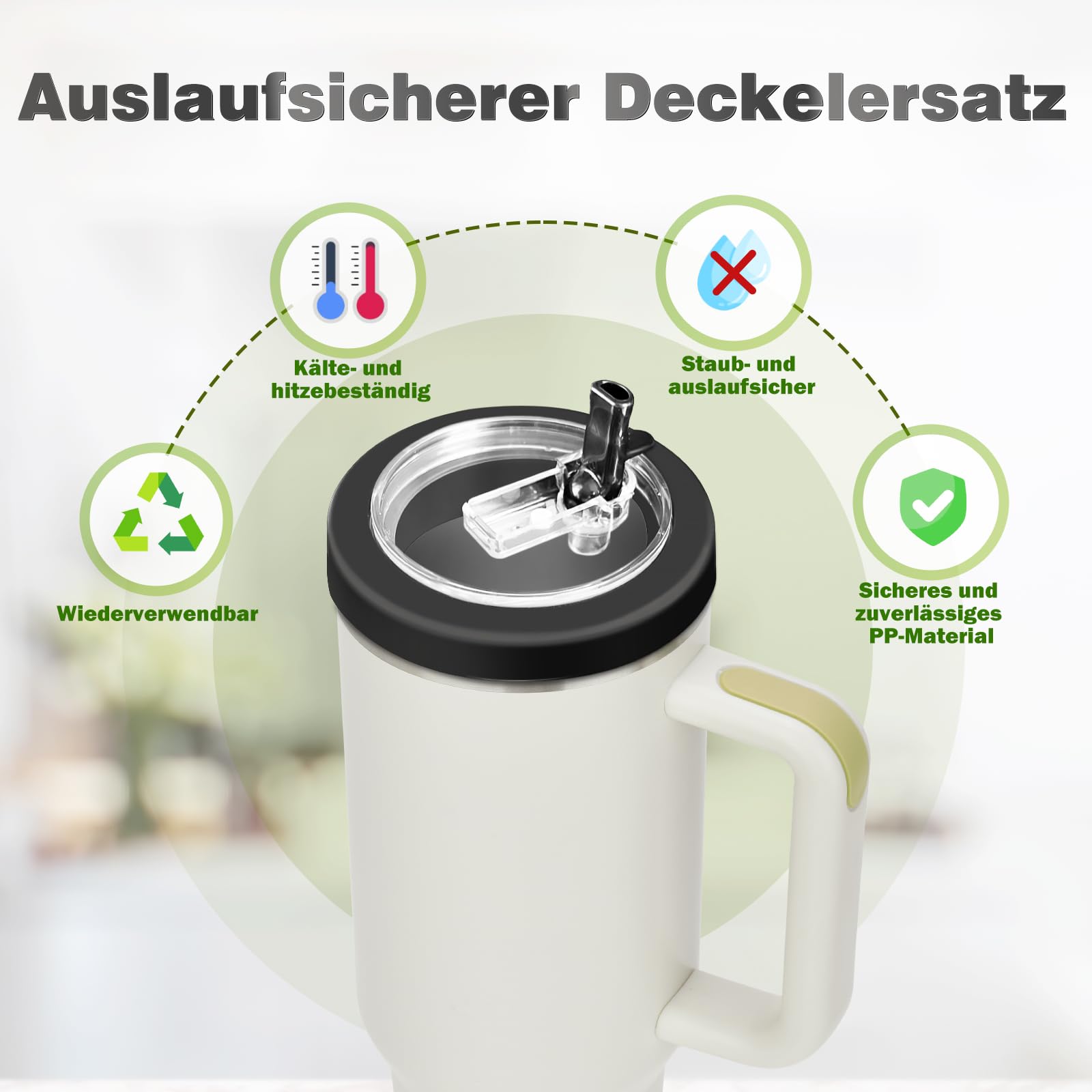 2x Auslaufsichere Ersatzdeckel Für Stanley Becher 40oz – Inkl. 2 Trinkhalme & Reinigungsbürste, BPA-frei
