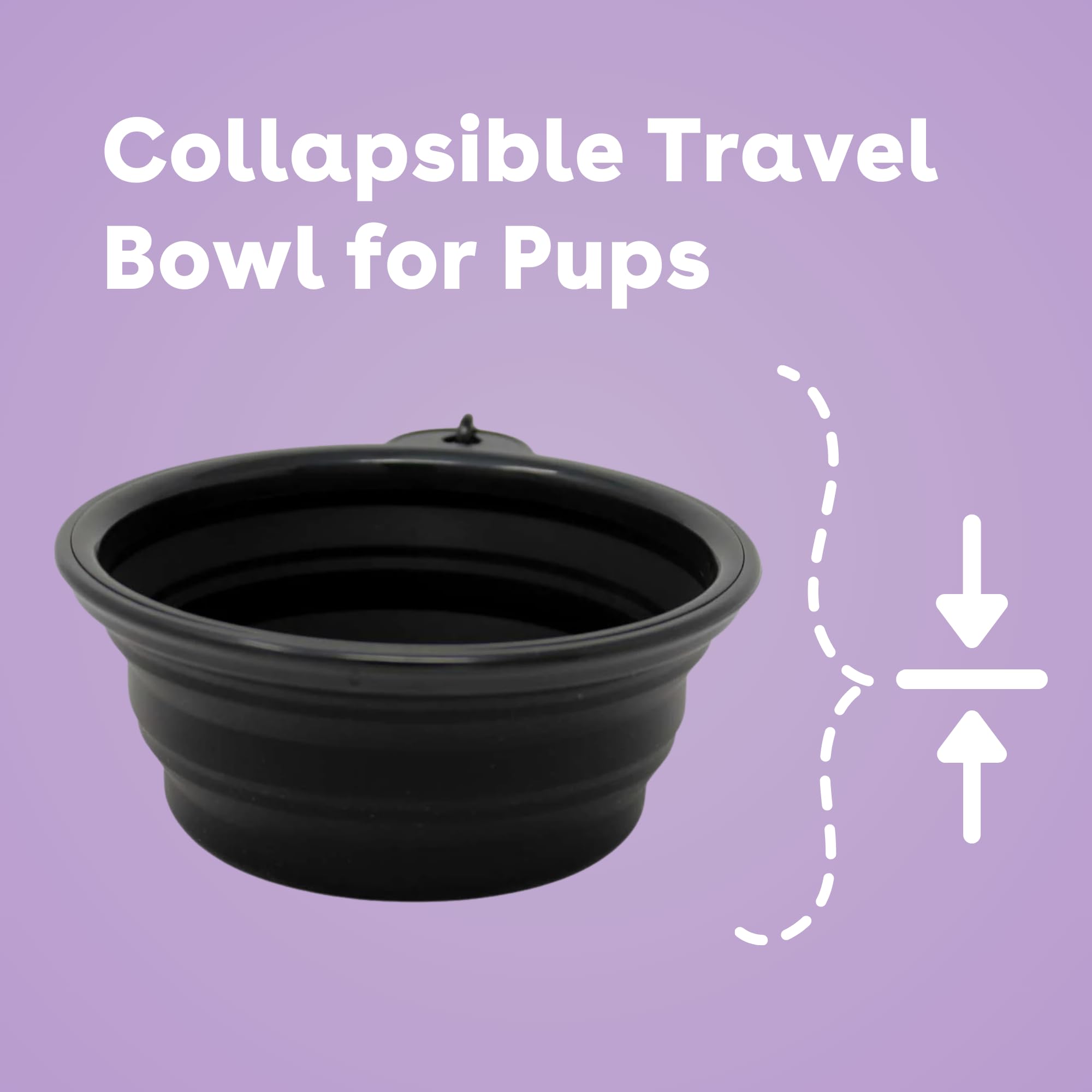 Pupford Collapsible Dog Bowl with Carabiner Clip, Portable, BPA-Free Travel Water and Food Bowl (1.5 Cup Capacity, Black)