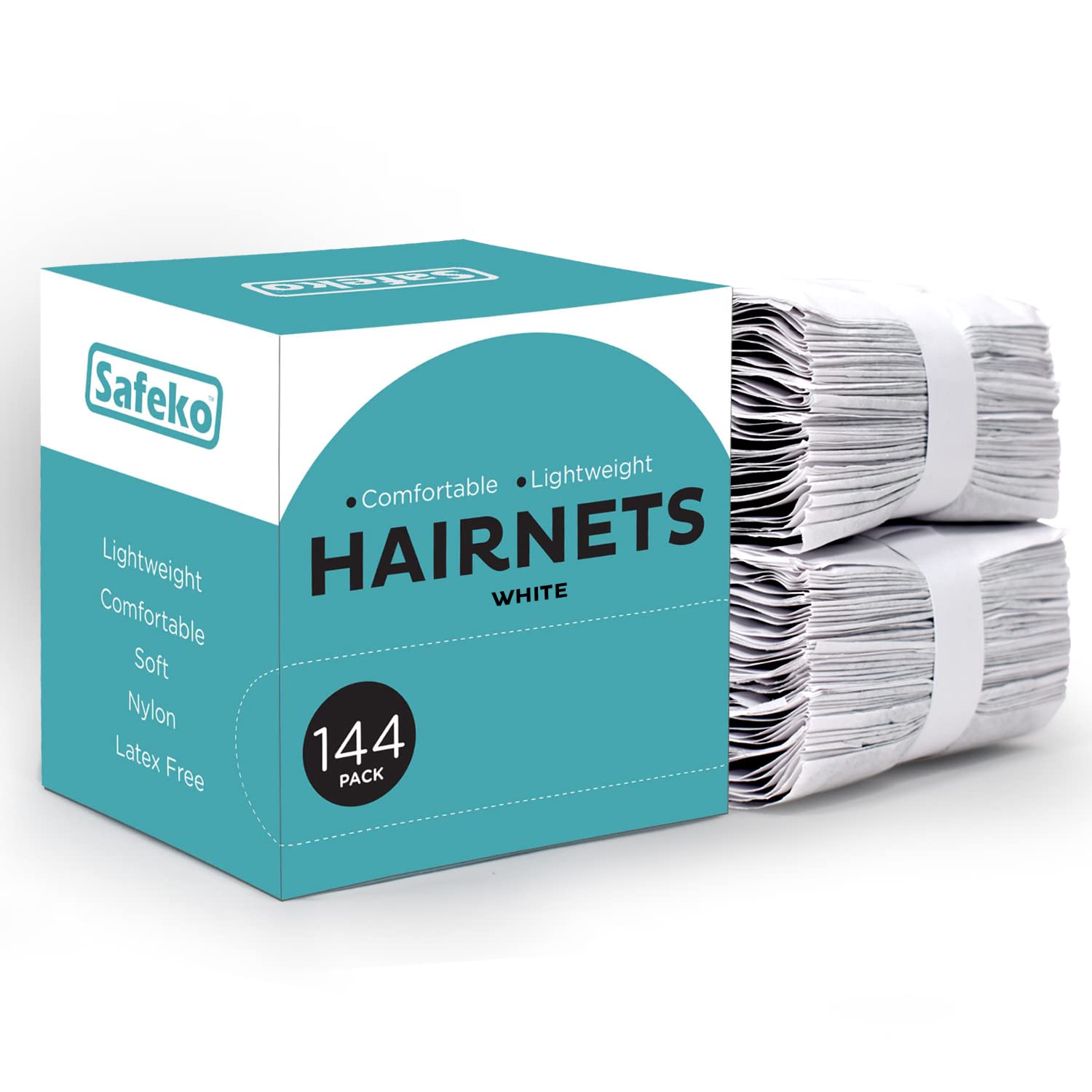 SAFEKO Hair Nets 144 PCS, Individually Wrapped, Lightweight Nylon Hairnets, Latex-Free | White, X-Large (28")