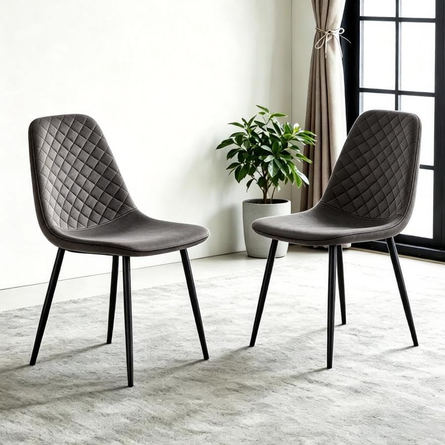 Qroxcey Set of 2 Velvet Dining Chairs Padded Seat Metal Legs Dining Room Grey