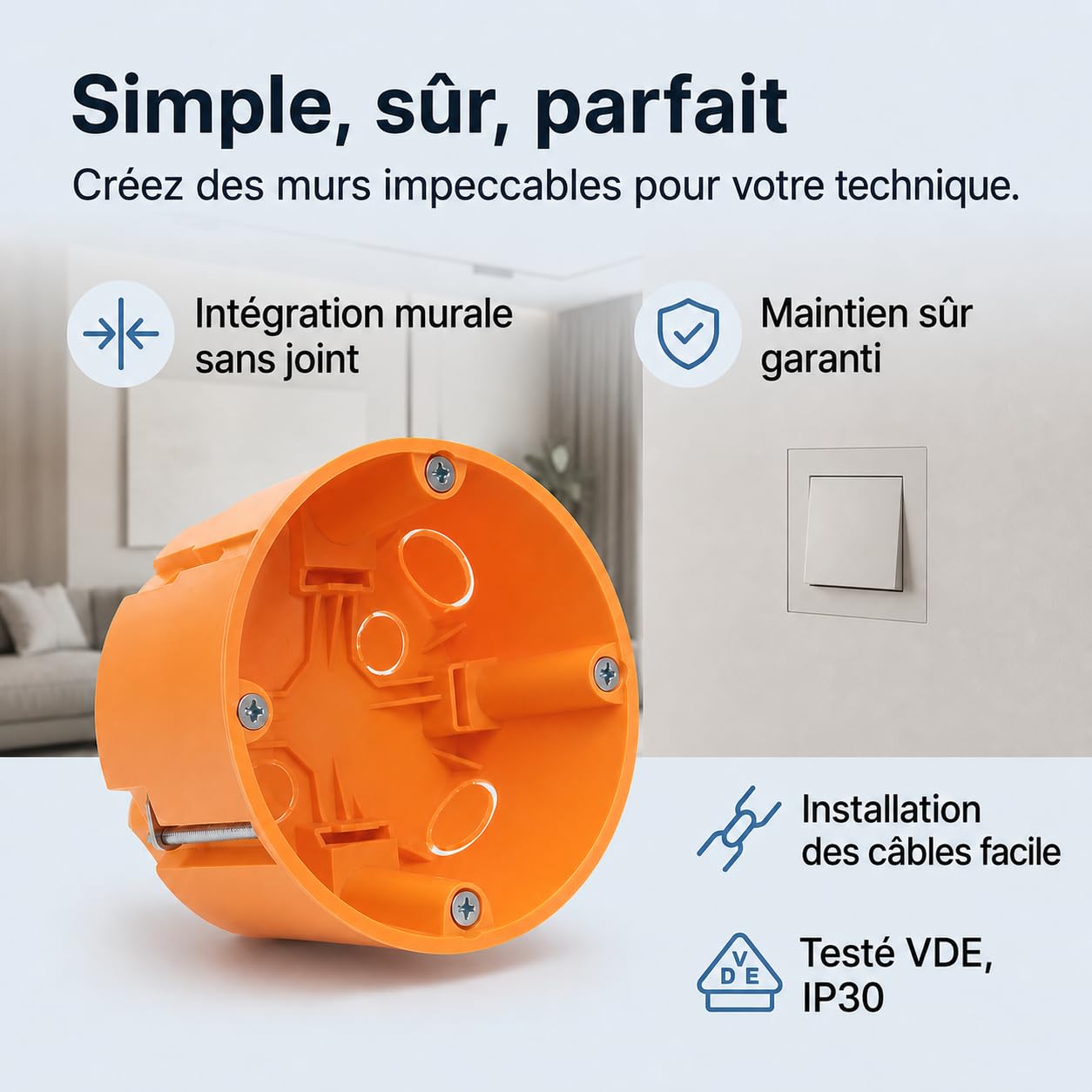 Lot de 25 boîtes encastrées pour cloison sèche et placoplâtre - 68 mm de diamètre - 60 mm de profondeur - Pour cloison sèche et placoplâtre - Boîtes encastrées pour interrupteurs et