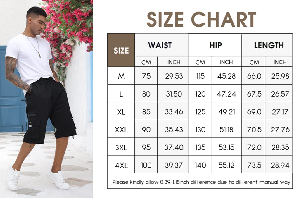 Short cargo pour homme en coton avec taille élastique et poches multiples