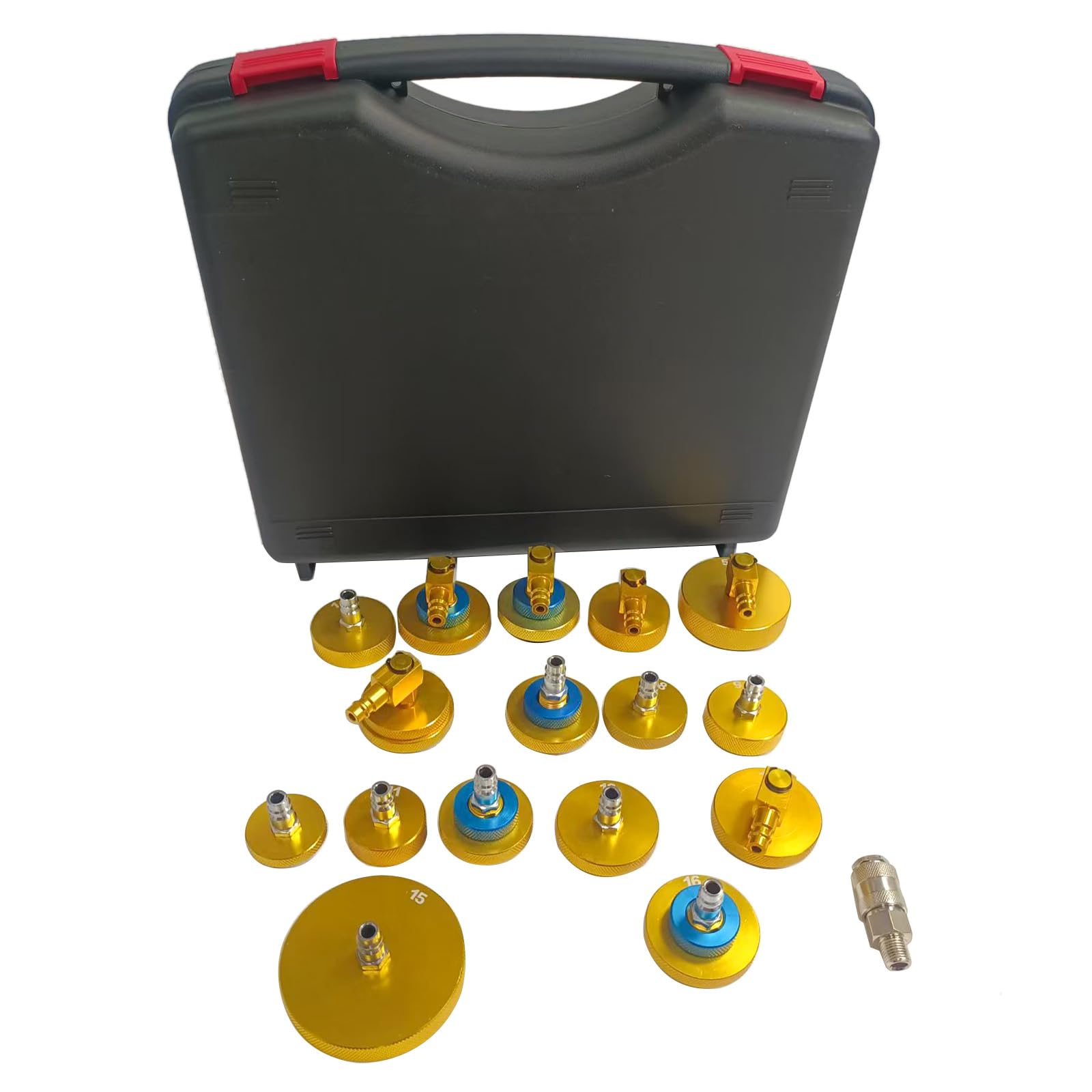 17 Pezzi Adattatore per Spurgo Freni - Adattatore spurgo Freni Auto, per Spurgo Liquido Freni Manuale, Pneumatico, Elettrico (con Snodo Rapido) - Oro