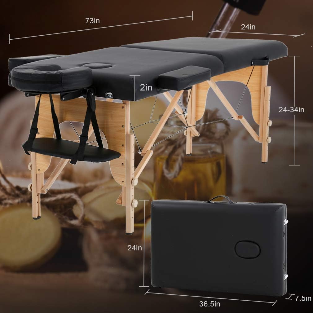 Massage Table Portable Massage Bed Spa Bed 73 Inches Long 24 Inchs Wide Hight Adjustable Massage Table 2 Fold Massage Table Pad Carry Case Massage Bed Spa Bed Facial Cradle Salon Bed : Beauty & Personal Care