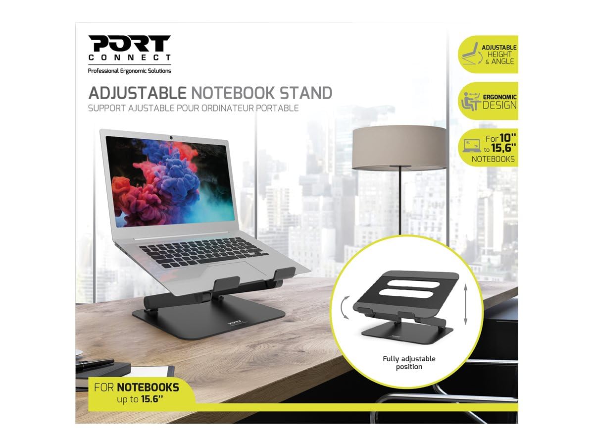 Port Connect Support Ergonomique Ajustable pour Ordinateur Portable de 10 à 15.6 Pouces Aluminium Ultra résitant et antidérapant Noir