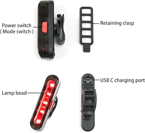 Miniatura 7 de Luz trasera de bicicleta, luces traseras de bicicleta USB-C recargable LED linterna de seguridad para ciclismo con 4 modos de luz para carretera,
