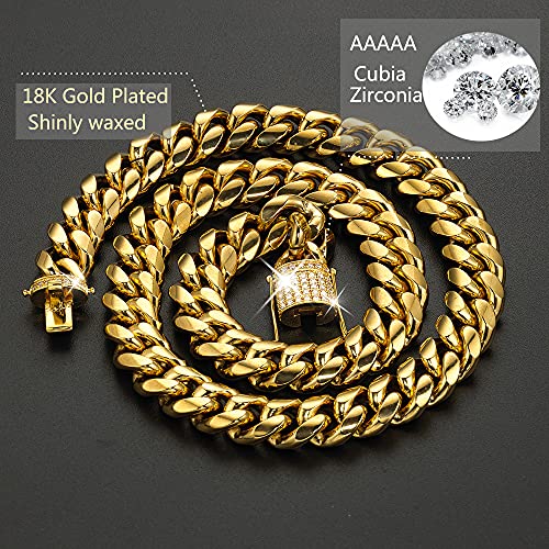 Jxlepe Mens Miami Cuban Link Chain 18K Gold 15mm Stainless Steel Curb Necklace with cz Diamond Chain Choker3