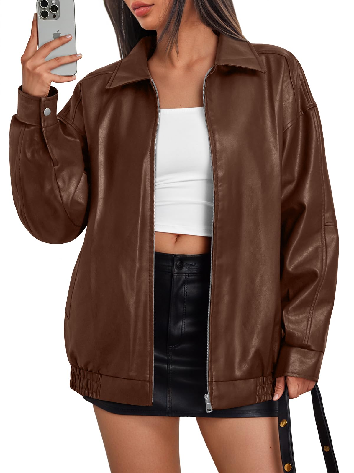 Trendy Queen Womens Leather Jackets Oversized Faux Motorcycle Plus Size Moto Biker Coat Fall Outfits Fashion Clothes 2025
