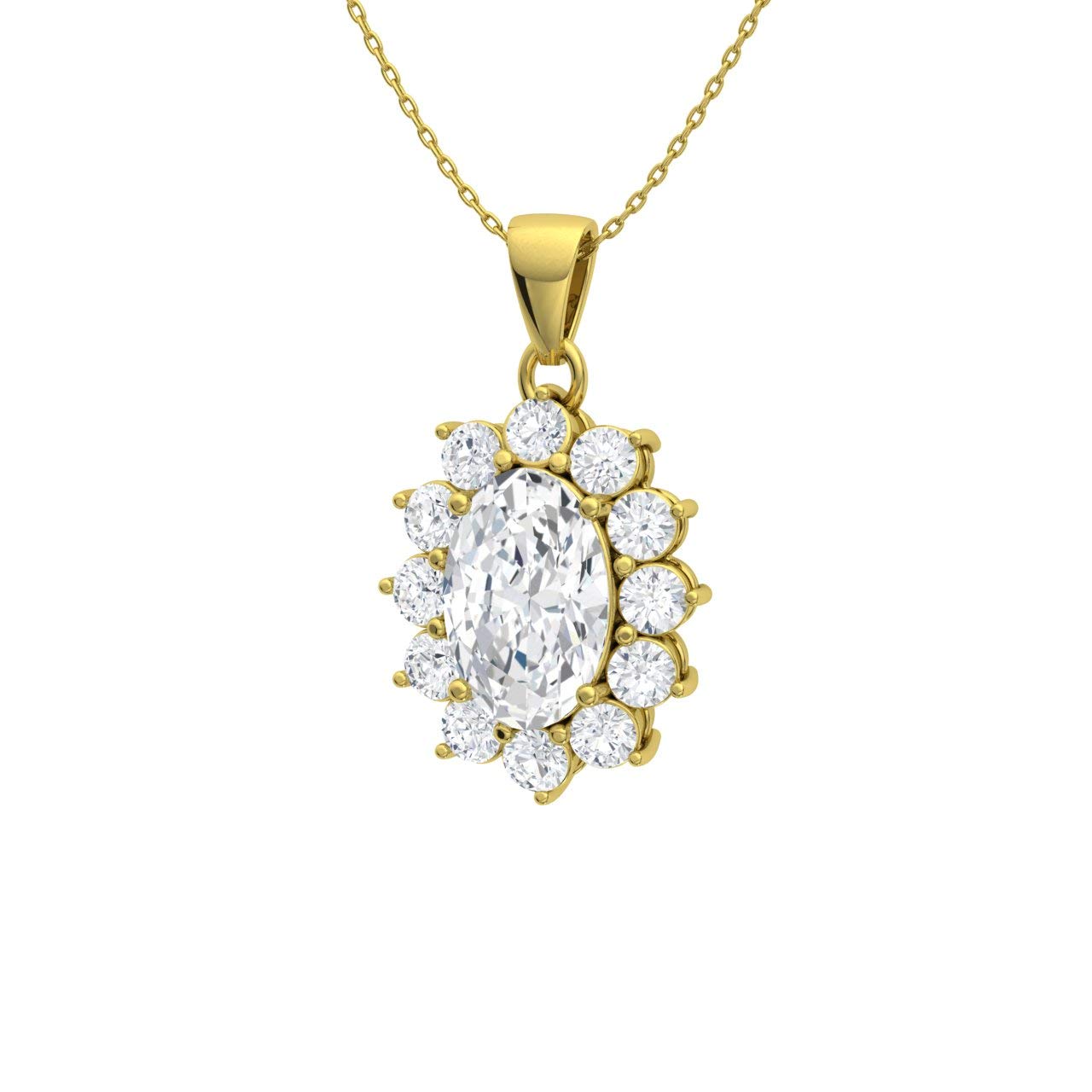 Diamondere Natural and Certified Oval Gemstone and Diamond Halo Petite Necklace in 9ct Gold | 0.30 Carat Pendant with Chain