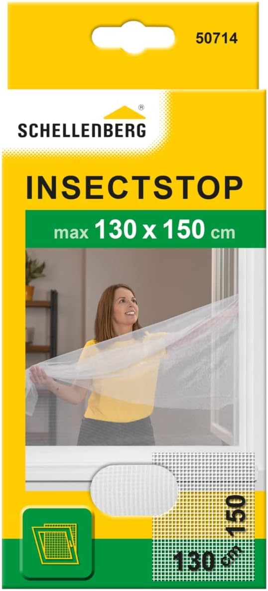 Schellenberg 50714 Fliegengitter für Fenster Insektenschutz und Mückenschutz INKL. Klebestreifen, ohne Bohren, 130 x 150 cm, Weiß