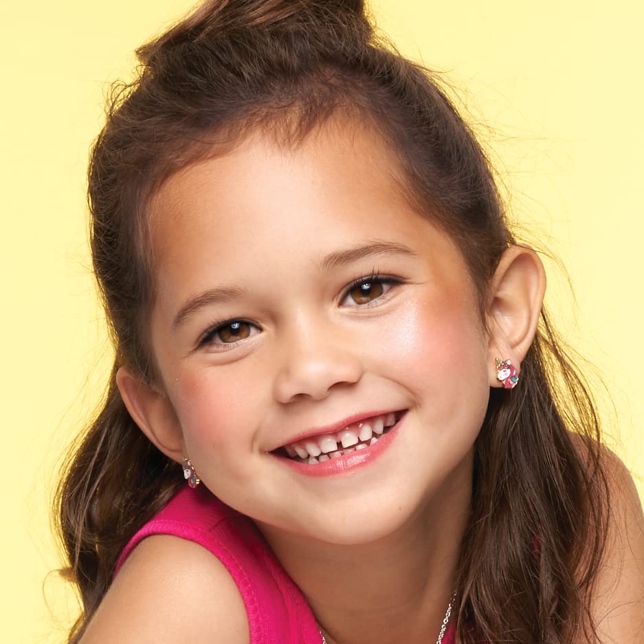 GIRL NATION Cutie Enamel Stud Earrings for Girls Ages 5 and Up, Hypoallergenic Earrings in Unicorn Dreams Design2