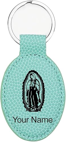 Miniatura 240 de LaserGram Llavero ovalado, Virgen de Guadalupe, grabado personalizado incluido (rústico con oro)