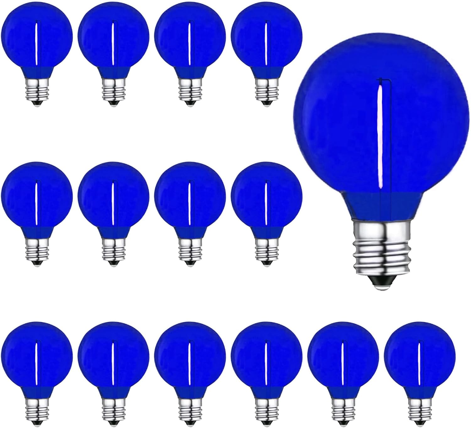 G40 Blue LED Replacement Bulb 1W Light Bulbs Shatterproof Waterproof LED Outdoor String Lights Decorative Night Light E12/C7 Candelabra Base for Wedding Patio Garden Yard,15 Pack(Blue)