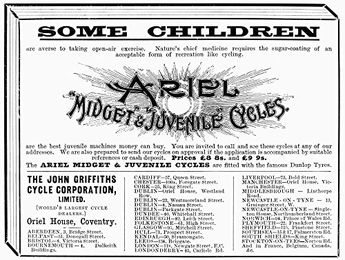 ChildrenS Bike 1897 Nenglish Newspaper Advertisement For Ariel Midget And Juvenile Cycles For Children 1897 Poster Print by (24 x 36)