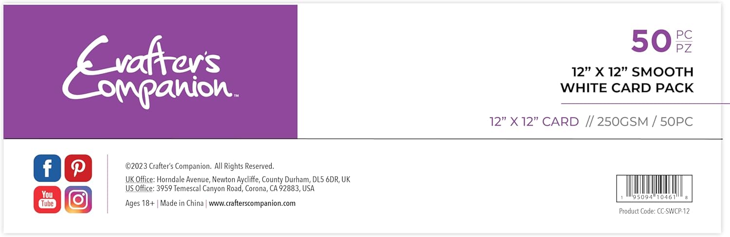 Crafter’s Companion Crafter’s Companion-12 x 12″ Smooth White Card Pack Includes 50 Sheets, 12″ x 12″ Crafter’s Companion Crafter’s Companion-12 x 12″ Smooth White Card Pack Includes 50 Sheets, 12″ x 12″