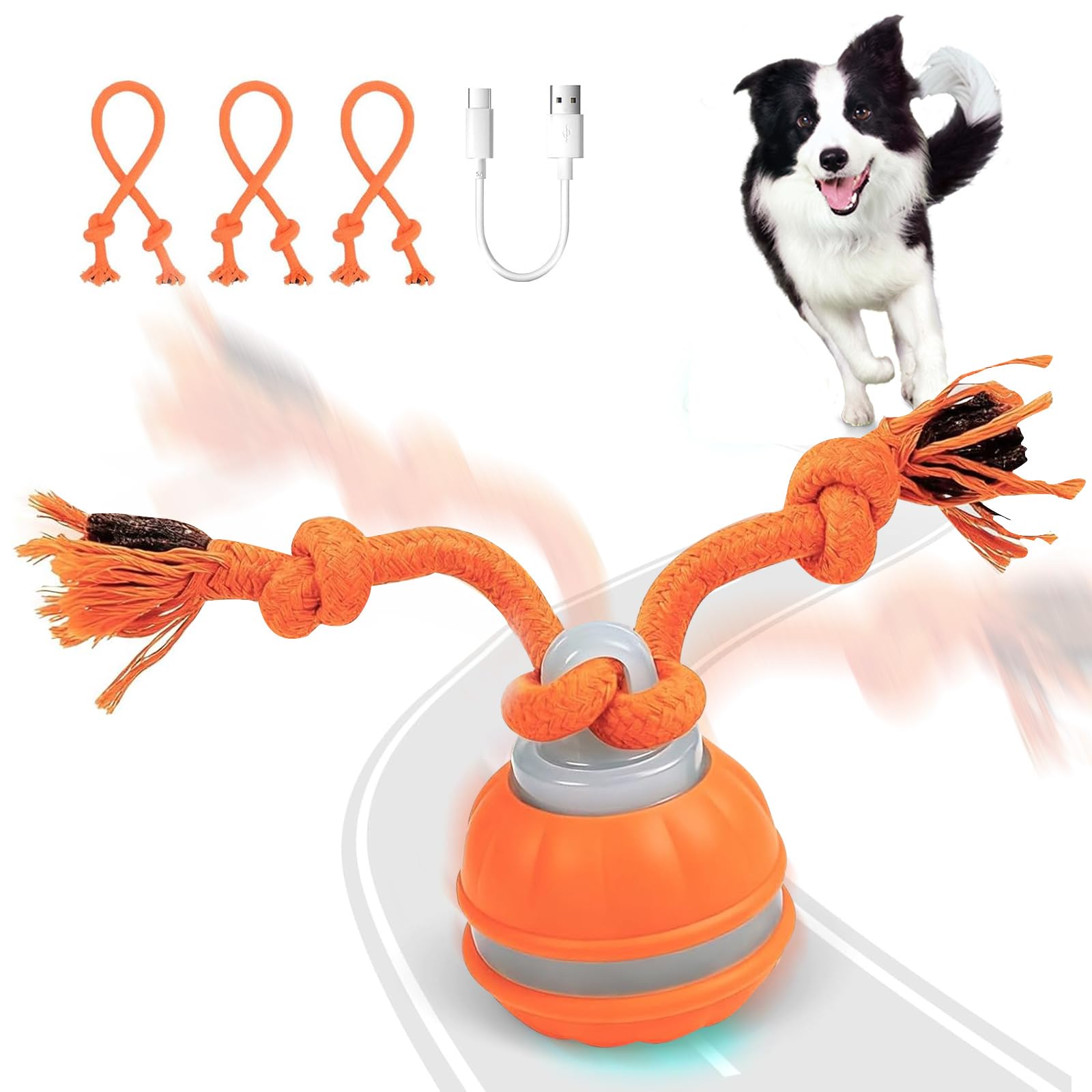 LEEWENYAN Interactive Moving Dog Toys Chase Buddy - Automatic Rolling Ball with Tail, Rechargeable Vibrating Toy for Boredom, Dog Toys Interactive to Keep Small Dogs Busy