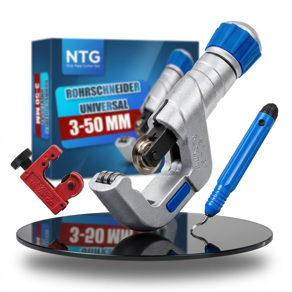 NTG Rohrschneider Set (3-50 mm) mit großem und kleinem Rohrschneider und Entgrater - Vielseitig für Edelstahl, Kupfer, Aluminium, Stahl oder Kunststoff - inkl. Entgrater -