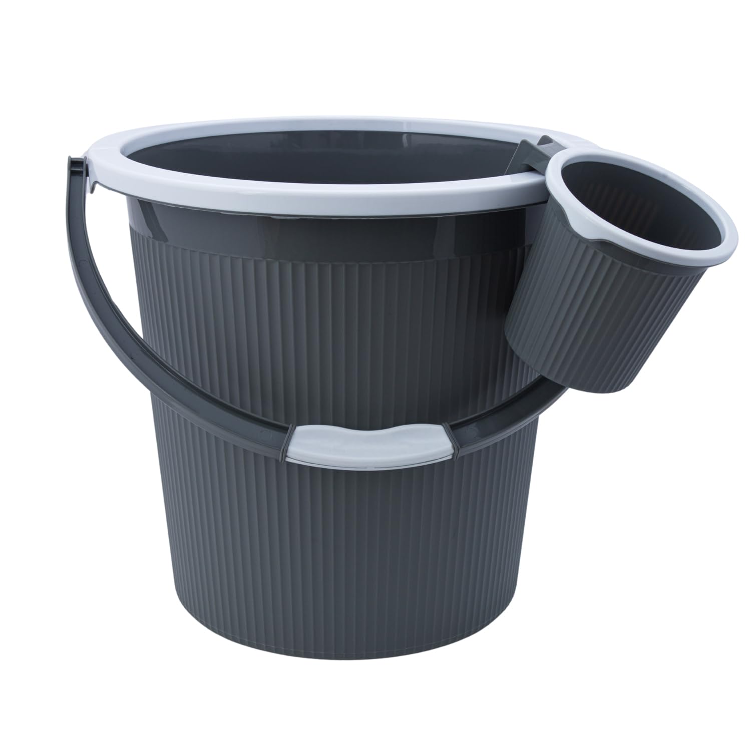 AIR O MATIC New Plastic Round Double Moulded Unbreakable 20 LTR Bucket + 1 LTR Mug Bathroom Set (Dark Grey)
