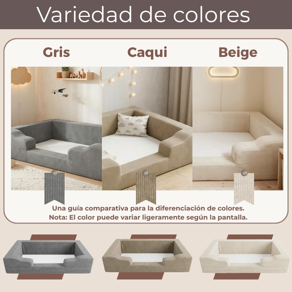 Wonder Space Cama de espuma para niños pequeños, marco de transición suave de cuna a cama con funda de pana extraíble lavable, base de cama de espuma viscoelástica para niños de 1 a 5 años, se adapta