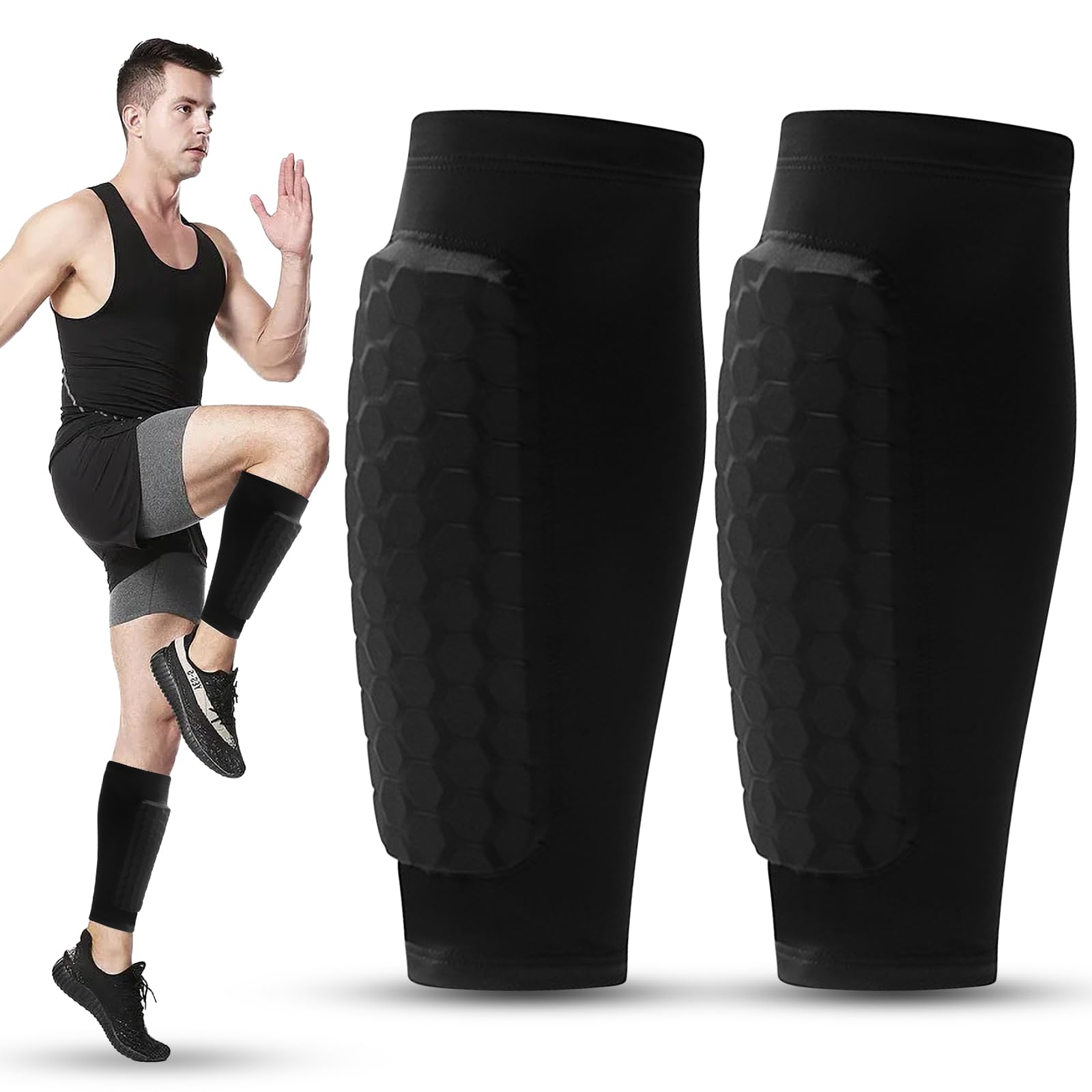 Espinilleras de fútbol, S/M/L y esquí, incluye espinilleras con bolsillo optimizado, protección para pantorrillas, resistente a los golpes, transpirable y antideslizante
