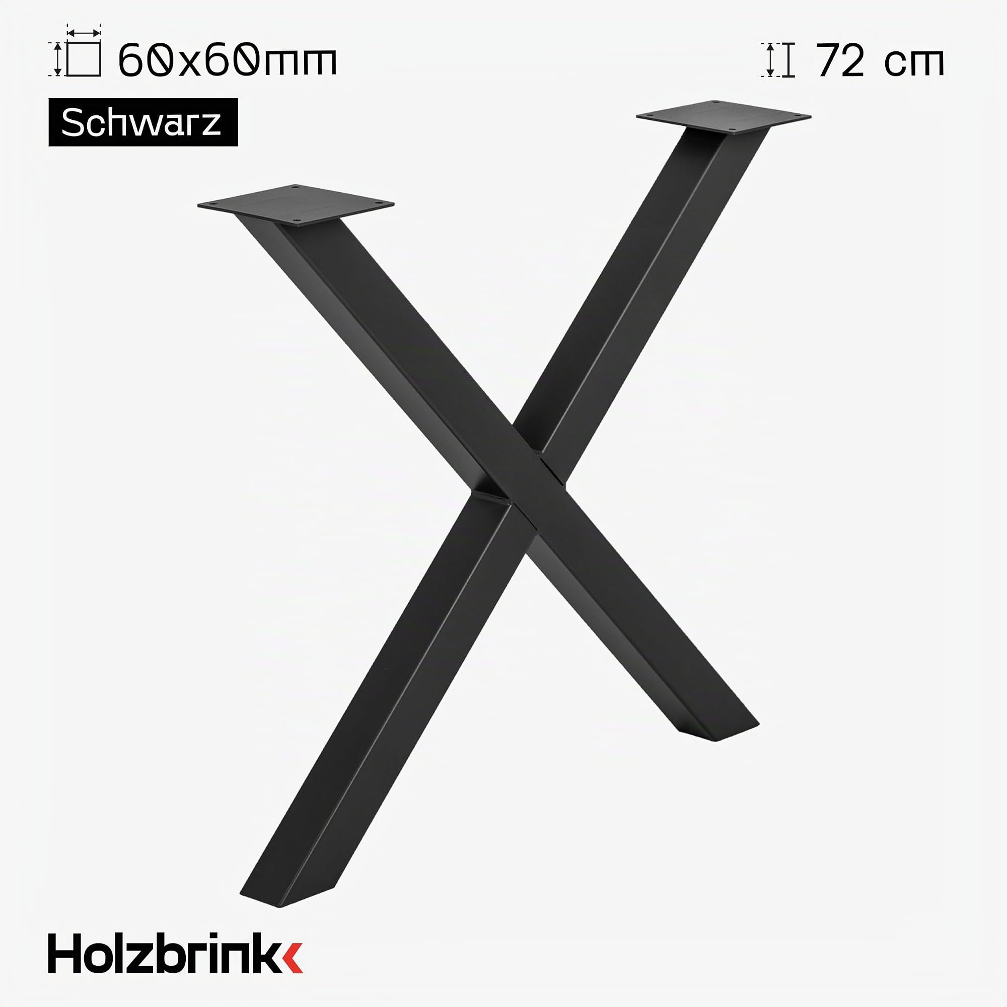 HOLZBRINK Tischbeine Metall Schwarz X-Form | Design Tischkufen/Tischgestell für Couchtisch, Esstisch, Schreibtisch, Sitzbank | 1 Stück Möbelfüße 70x72 cm