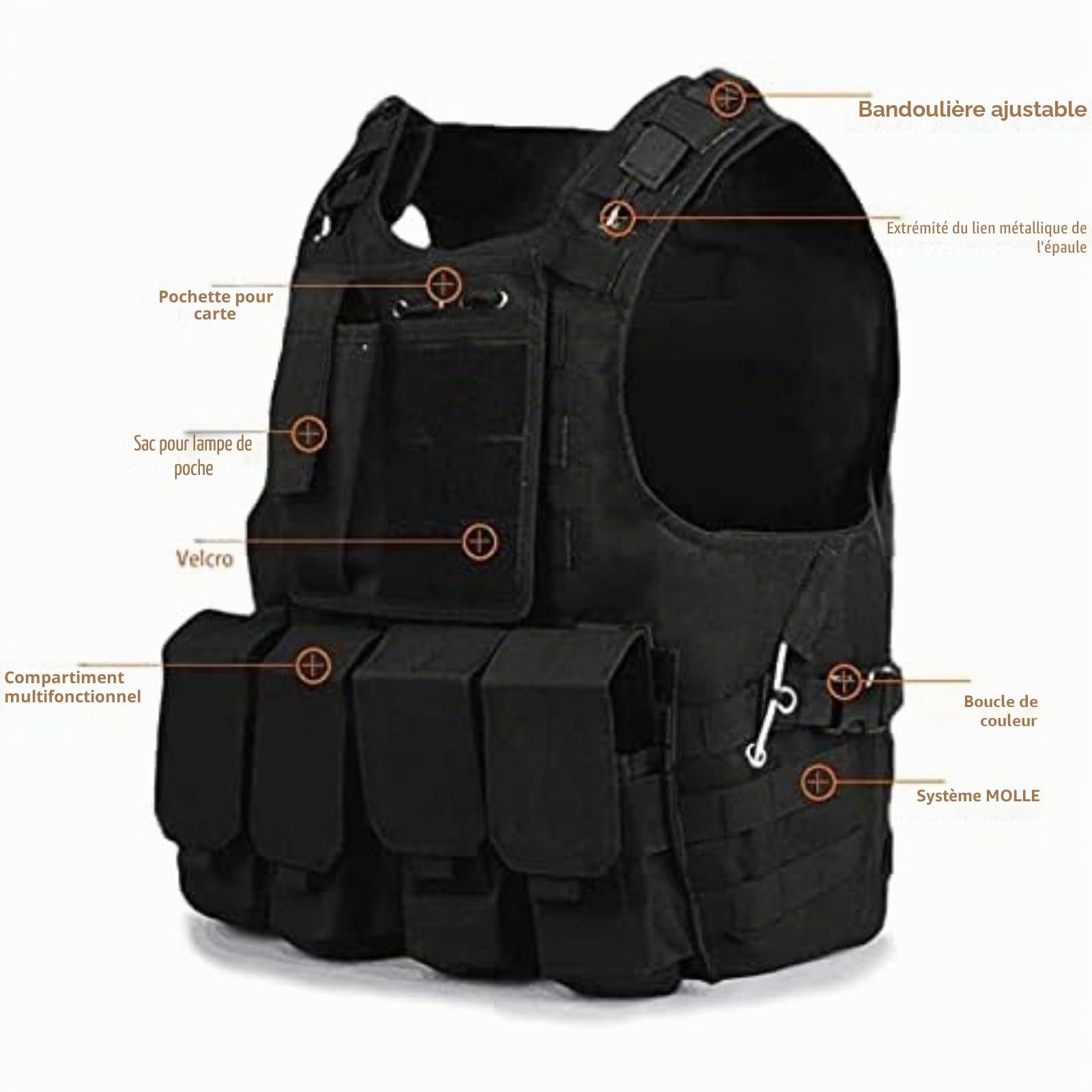 Gilet tactique pour enfants, gilet de protection pour airsoft, paintball réglable avec poche amovible pour garçons et filles